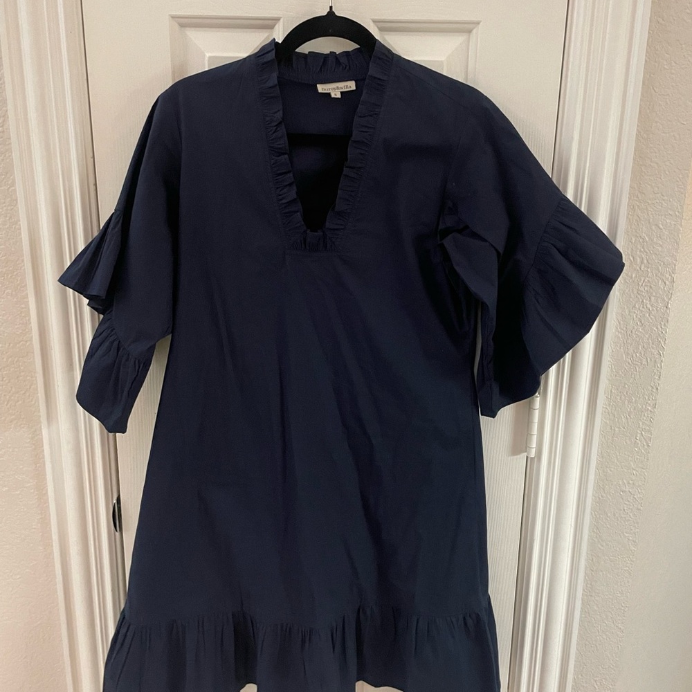 Navy Ruffle Sleeve Mini Dress
